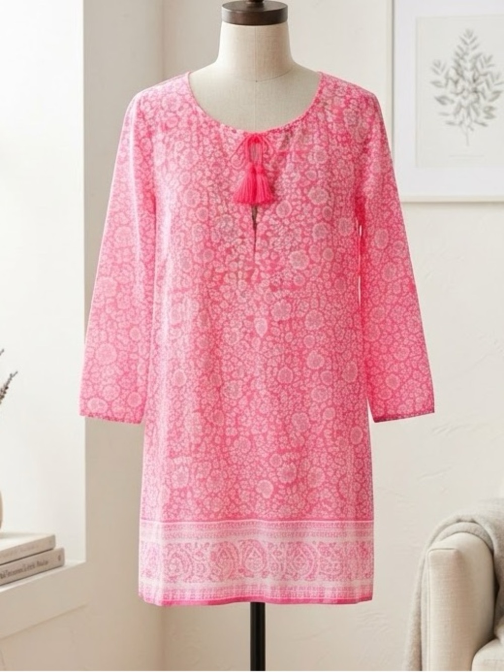 J. Crew Pink Printed Tassel Tunic Coverup